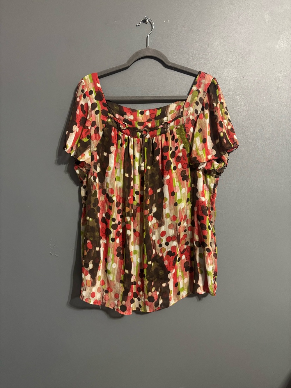Zac & Rachel Y2K dark Polka Dot Chiffon Square Neck flowy Blouse women’s 2X